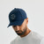 Zone Snapback, men's navy snapback hat, side view