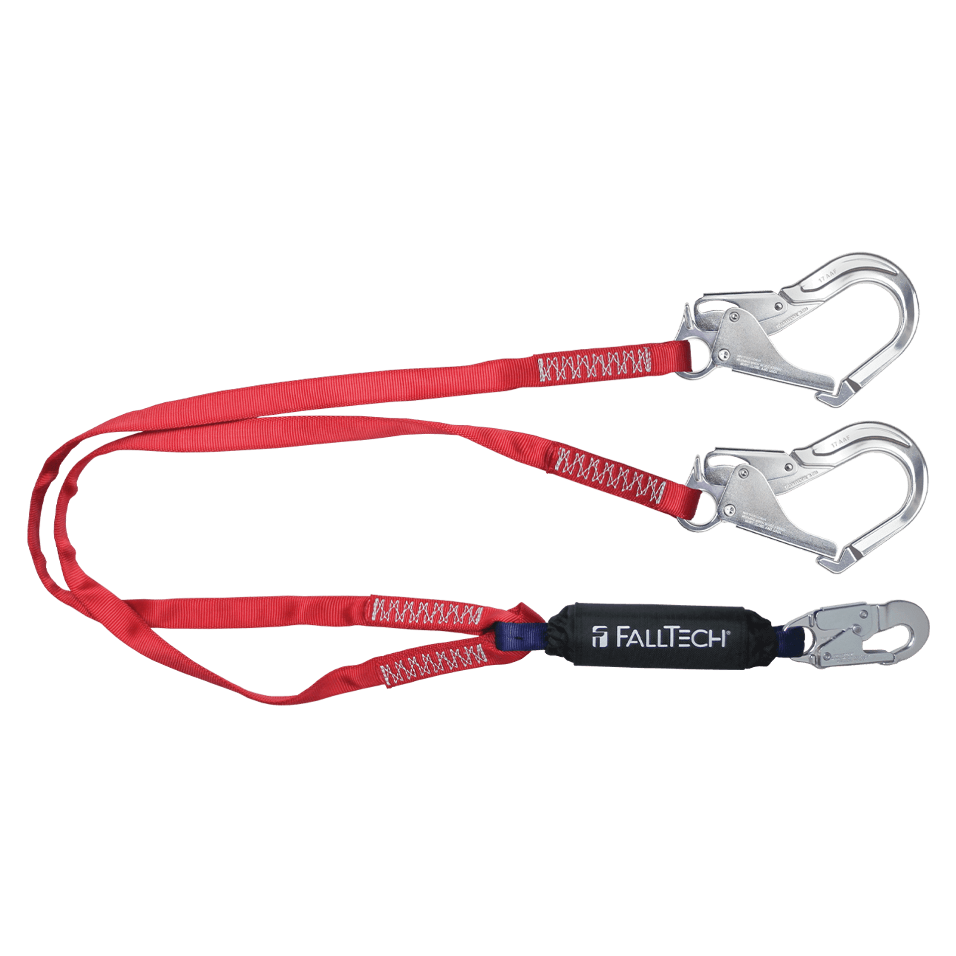 FallTech 8247BY3A - 6' Ironman 12' free fall Energy Absorbing Lanyard,  Double-Leg with Aluminum Connectors