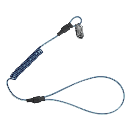 2 lb Stretch-coil Hard Hat Tether with choke-On cinch-Loop and snap-clip, 18"