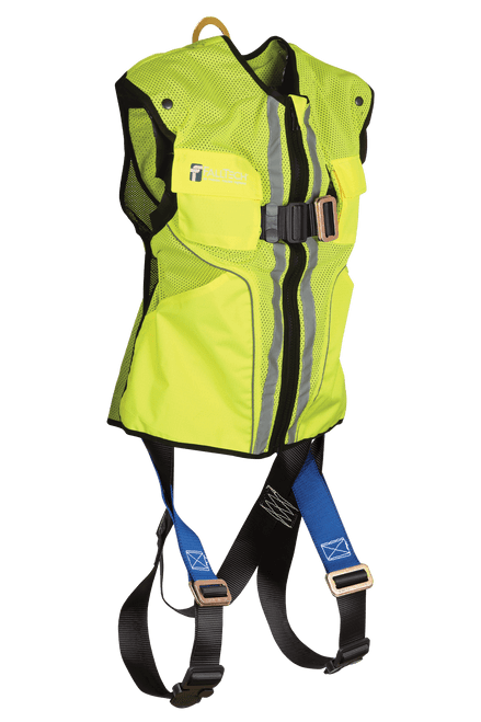 Hi-Vis Lime Construction-grade Vest with 1D Standard Non-Belted Full Body Harness