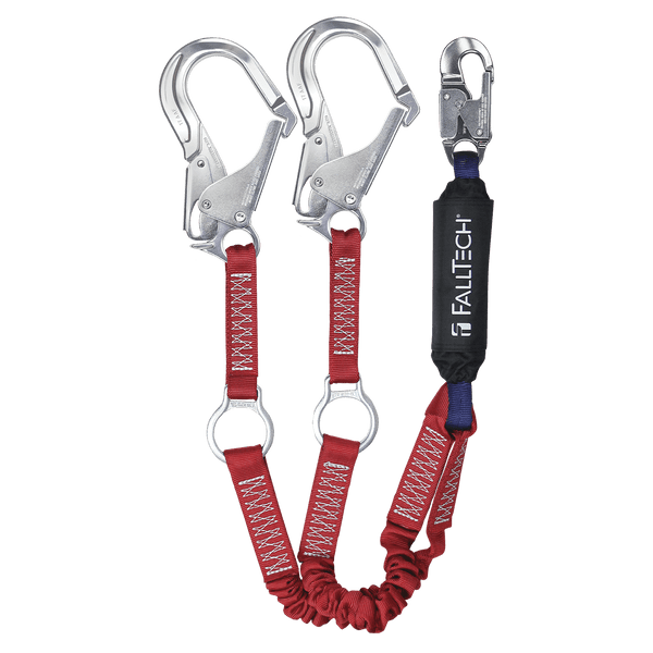 6' Ironman 12' free fall Elasticated Energy Absorbing Lanyard, Double-Leg with Aluminum Connectors and Rescue D-rings