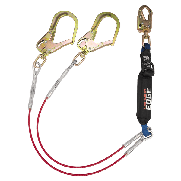 6' Leading Edge Cable Energy Absorbing Lanyard, Double-Leg with Swivel Connectors and SRL D-ring