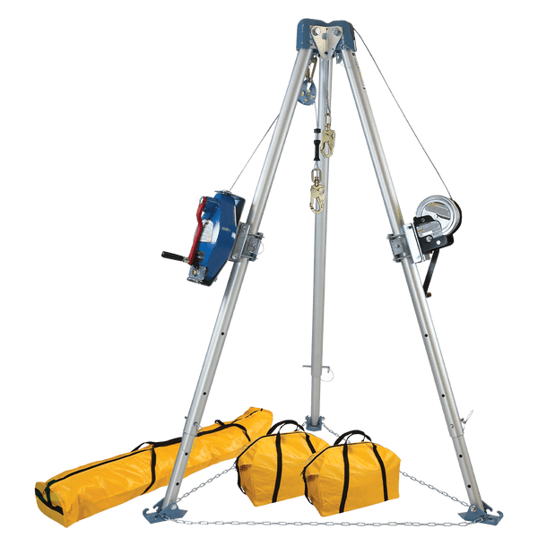 11' Confined Space Tripod System with 60' Galvanized Steel SRL-R and Personnel Winch