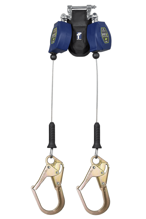 8' FT-X® Cable Class 2 Leading Edge Personal SRL-P, Twin-leg with Steel Narrow Nose Rebar Hooks with SpeedLink™