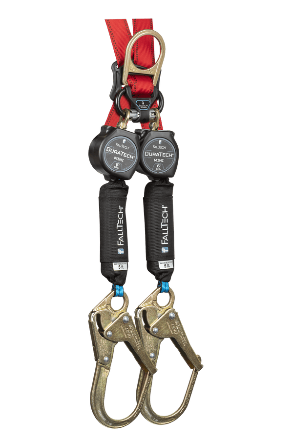 6' DuraTech® Mini Class 1 Personal SRL-P with Narrow Nose Steel Rebar Hooks, Includes Steel Dorsal Connecting Carabiner