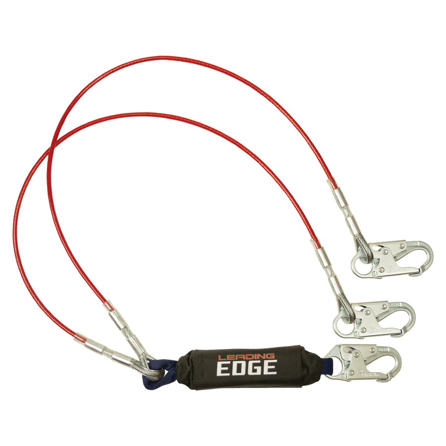6' Leading Edge Cable Energy Absorbing Lanyard, Double-Leg with Steel Snap Hooks
