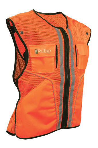 FallTech 5056 construction grade high-visibility orange safety vest, sold as a 3-pack
