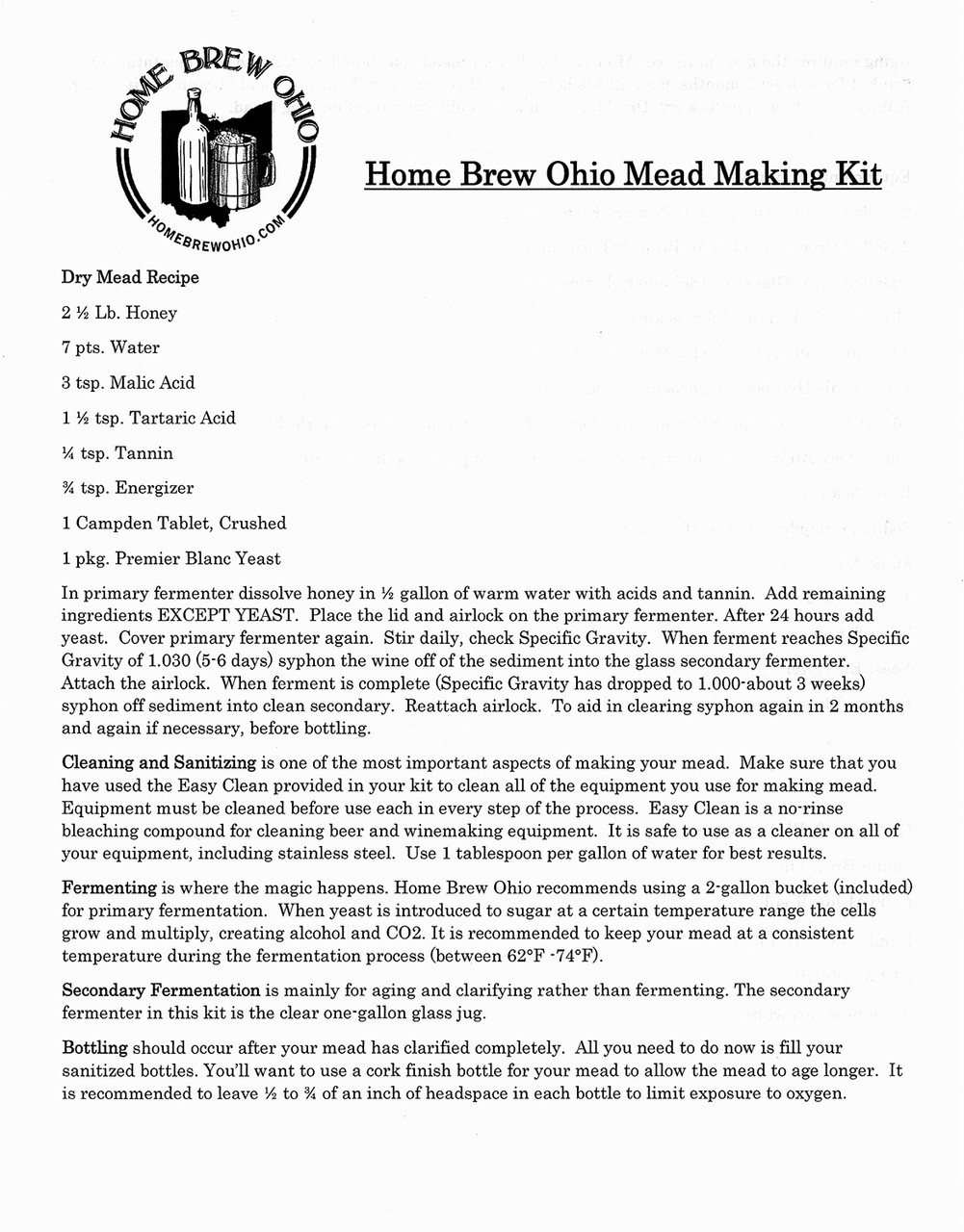 Home Brew Ohio Mead Making Kit - Home Brew Ohio