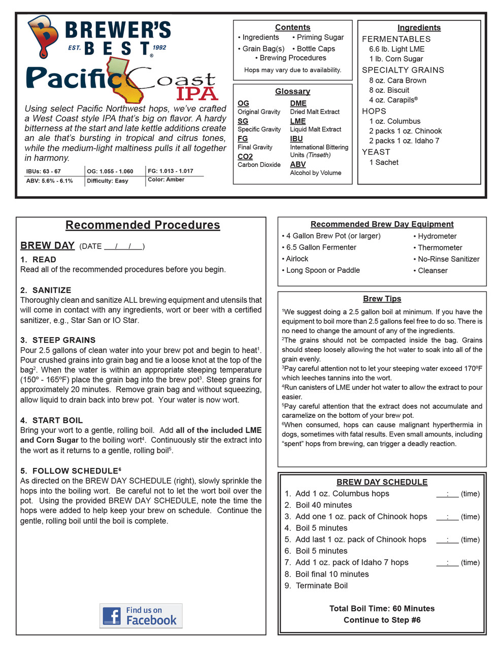 Brewer's Best Pacific Coast IPA Home Brew Ohio