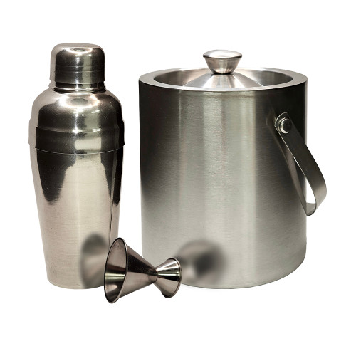Home Brew Ohio Stainless Steel Personal Cocktail Shaker Jigger & Double Walled Ice Bucket