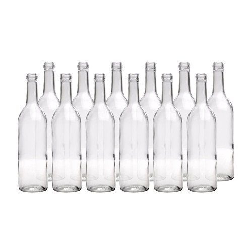 750 ml Clear Flat Bottom Claret/Bordeaux Screw Top Wine Bottles - Case of 12