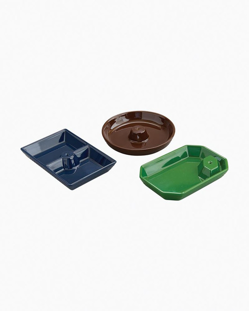 S/3 MELAMINE DANITY DISHES-BROWN, NAVY, GREEN