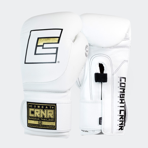Photo of a pair of Combat Corner's white HMIT Velcro Sparring Gloves, which are Mexican Boxing Gloves that are hand made in Thailand. Photo of a pair of Combat Corner's white HMIT Velcro Sparring Gloves, which are Mexican Boxing Gloves that are hand made in Thailand.