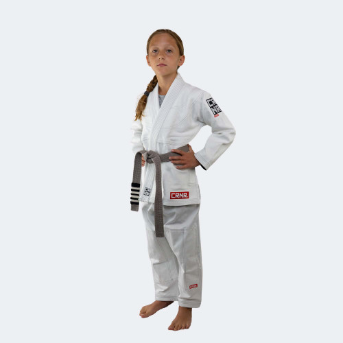 Kids BJJ GI Whit | V7 Combat Corner, Kids Jiu Jitsu GI, White Youth BJJ GI, White Kids BJJ GI, Cheap Kids GI, Kids GI with white belt, CRNR kids gi
