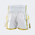 White & Gold Combat Corner Muay Thai Shorts, Thai Shorts, Thai Boxing Shorts, CRNR Muay Thai Shorts, Nak Muay Shorts