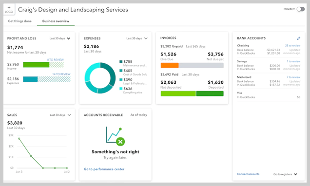 User interface displaying the business details provided by software.