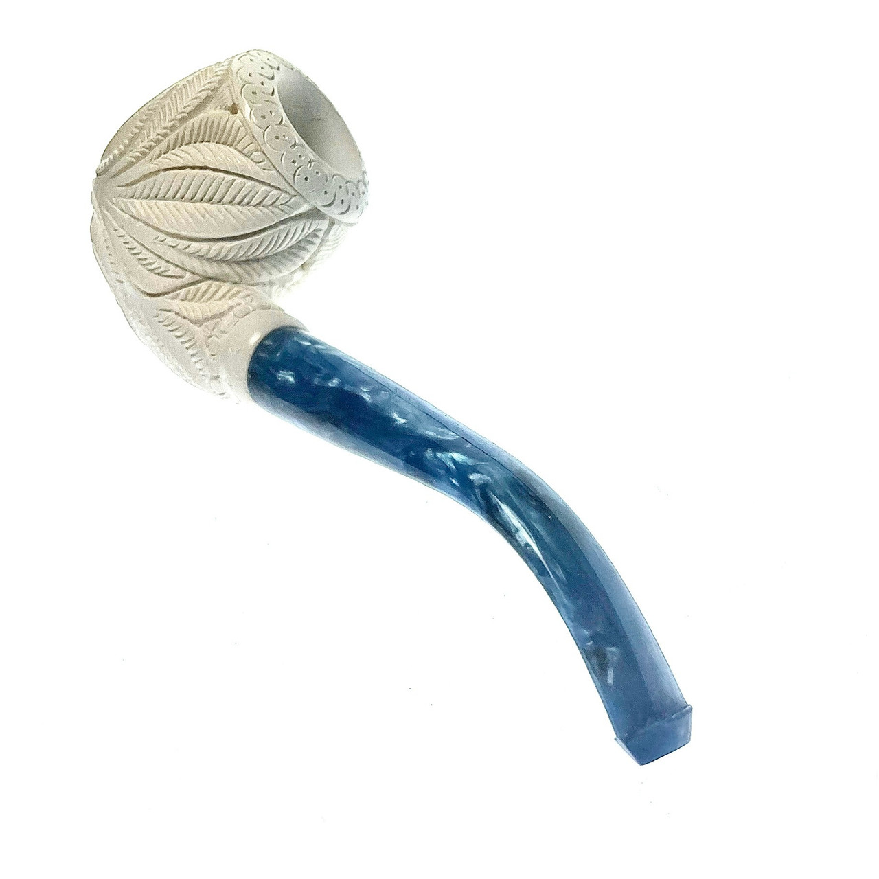 Masonic Order- Blue Stem Floral Scroll Work 1/2 Bend Meerschaum Tobacco Pipe By Paykoc M06002