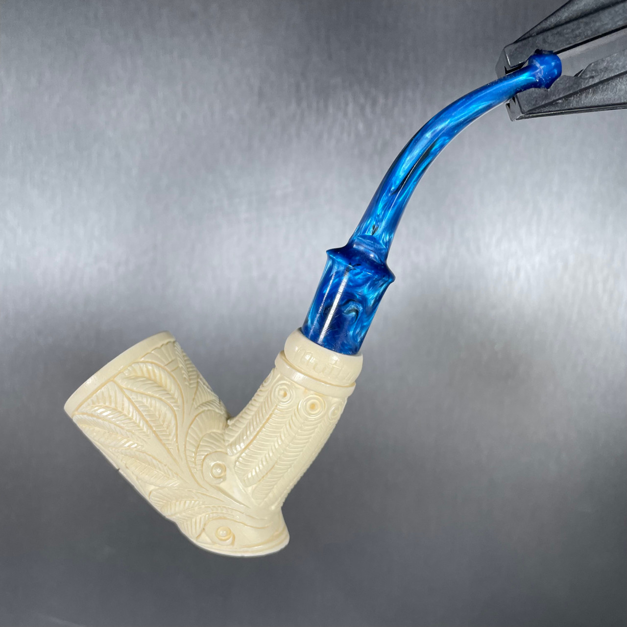 Ceremonial Hawaiian Flower Sitter Meerschaum Pipe with Ocean Blue