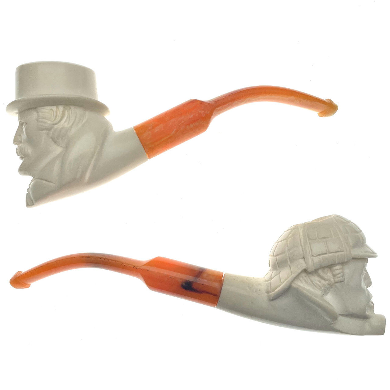 London Sleuths Holmes & Watson 2 Meerschaum Tobacco Pipes By