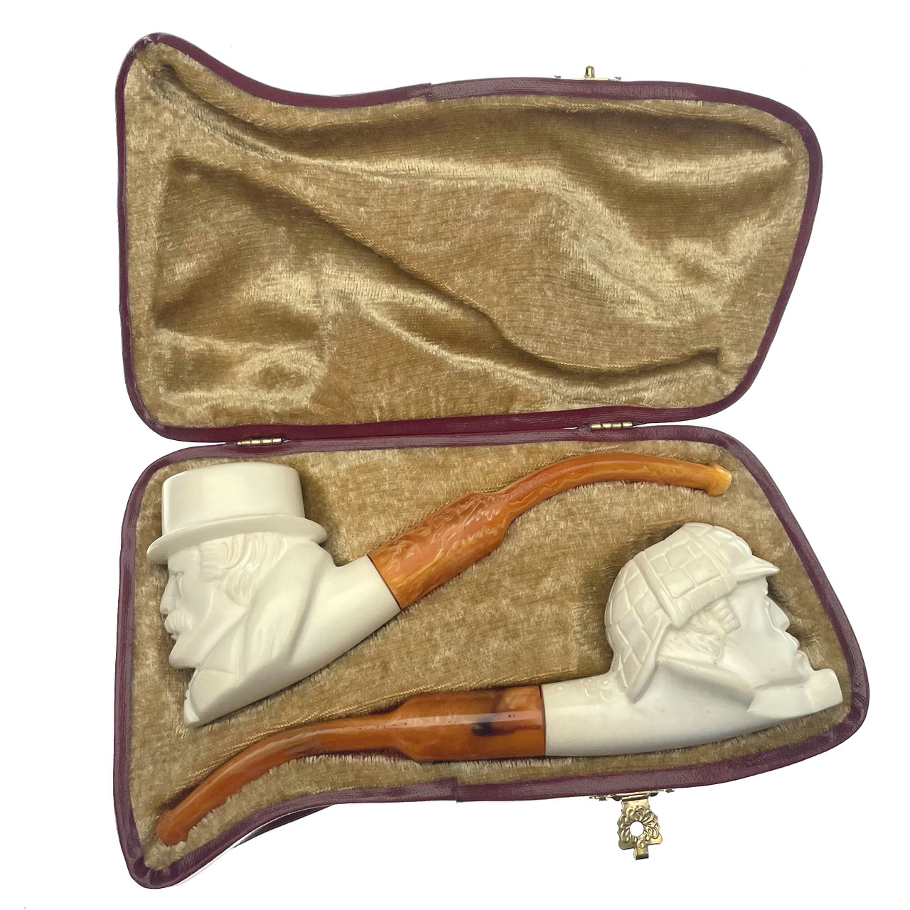 London Sleuths Holmes & Watson 2 Meerschaum Tobacco Pipes By