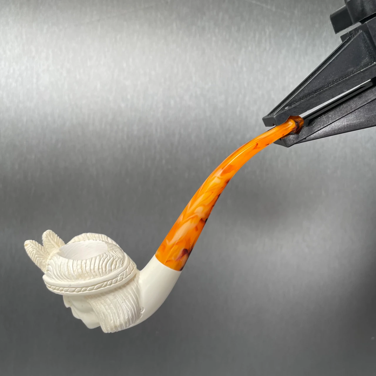 Meerschaum Native American 1/2 Bent 3 Feathers in his Cap Tobacco Pipe By  Paykoc M14032