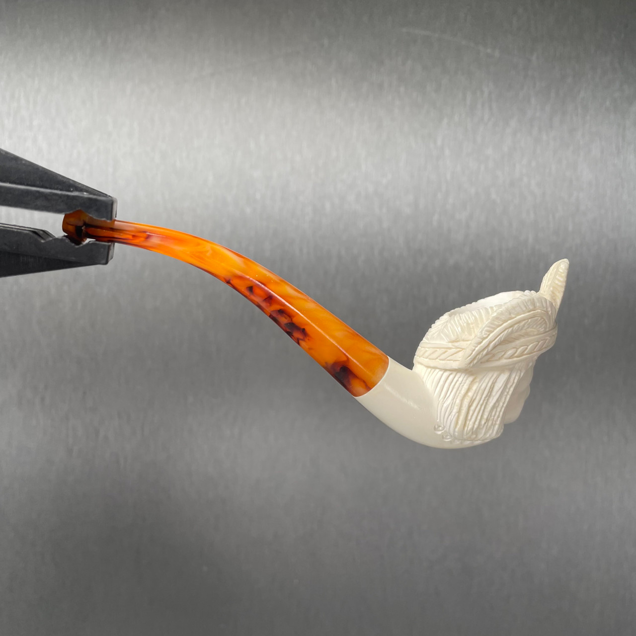 Meerschaum Native American 1/2 Bent 3 Feathers in his Cap Tobacco Pipe By Paykoc M14032