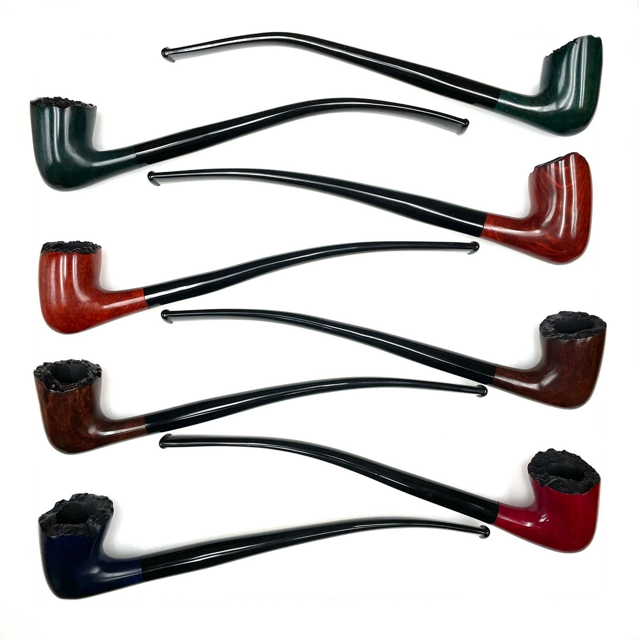 German Rustic Top Briar Churchwarden Pipe 1 Count - Paykoc Pipes