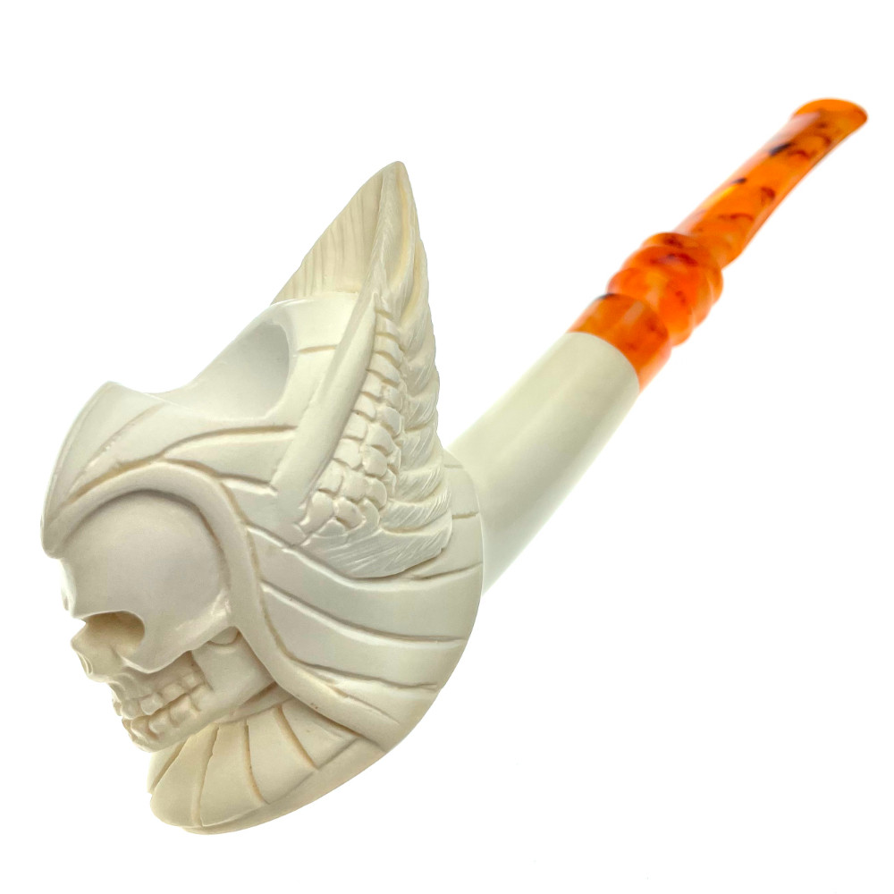Meerschaum Winged Viking Skull Tobacco Straight Pipe By Paykoc M55033