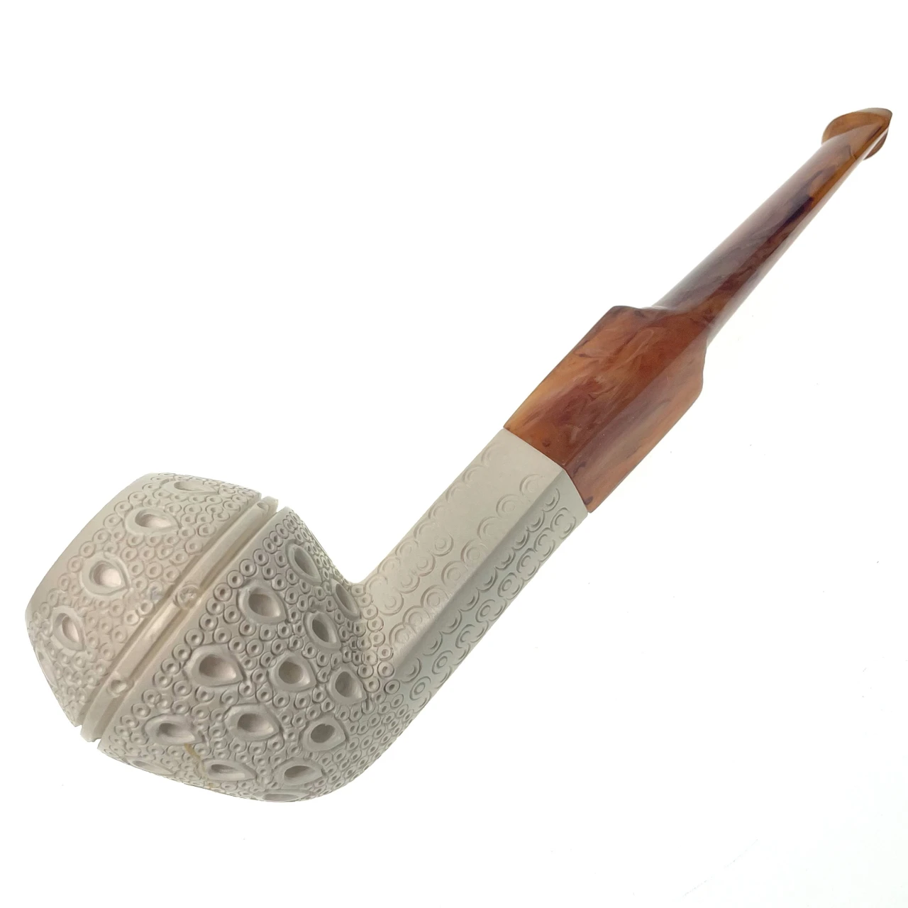 Teardrop Lattice Finish Bulldog Dimond Straight Stem Meerschaum Tobacco Pipe  By Paykoc M02260