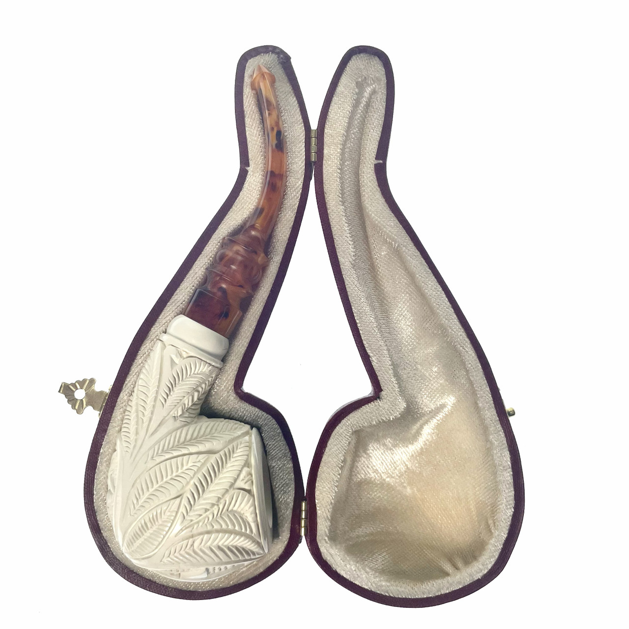 Stubby Apple Freemason Floral Meerschaum Pipe w/Ornate stem
