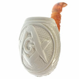 Floral Freemason Billiard Full Bend Meerschaum Pipe w/Ornate Pearlized Stem by Paykoc M06013 Floral Freemason Billiard Full Bend Meerschaum Pipe w/Ornate Pearlized Stem by Paykoc M06013
