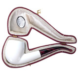 Classic "LG Flat Top" Smooth Finish Apple 1/2 Bent Ruby Stem Meerschaum Pipe by Paykoc M02077