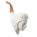 Meerschaum Carved Native American Chief Pipe w/ Bent Amber Crème Stem