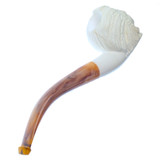 Meerschaum Carved Native American Chief Pipe w/ Bent Amber Crème Stem