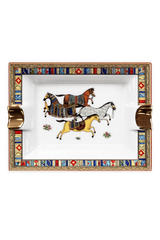 Decorative Running Horses Porcelain Cigar Ashtray – 5” x 6” Gold Accent Ceramic Ashtray