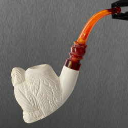 Meerschaum Owl Perched on Leafy Bowl Dont Give no Hoot! Tobacco Pipe Full Bent By Paykoc M01335