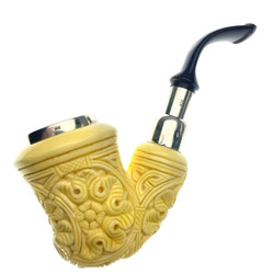 Floral Carved with Metal Bowl Premium Meerschaum Pipe