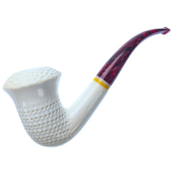 Rough Top Lattice Calabash Tall Bowl w/Red Ruby Stem - Arasta Premium Meerschaum Pipe M80005