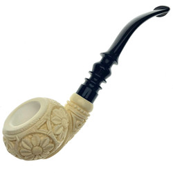 Meerschaum Intricate Floral Bowl Finish Egg Tobacco Pipe Slight Bend By Paykoc M58011