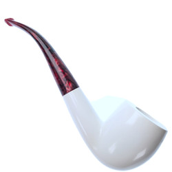 Classic "LG Flat Top" Smooth Finish Apple 1/2 Bent Ruby Stem Meerschaum Pipe by Paykoc M02077