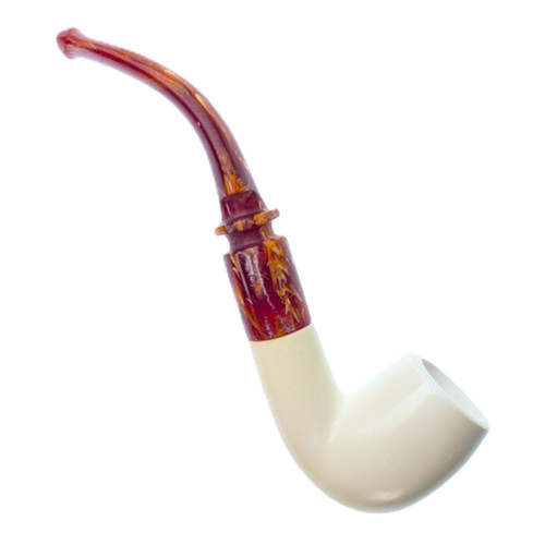 Classic Smooth White Apple 1/2 Bend Ornate Stem Meerschaum Pipe By Paykoc M02005