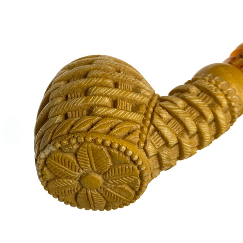 Large Full Bend IV Basket Weave Meerschaum Pipe with Caramel Finish by Paykoc