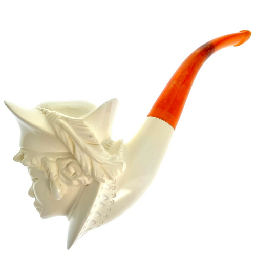 Fancy French Woman in Floral Hat  Meerschaum Pipe by Master Carver Cevher 6.5" Paykoc Imports
