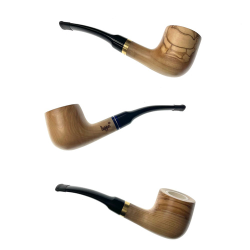 Olive Wood with Meerschaum Lining Tobacco Pipe Slight Bent Chimney Top 5.75" Paykoc 1 Count Assorted