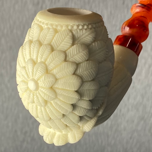 Psychedelic Flower Repeating Pattern Billiard with Bone Finish by Master Carver Baglan Meerschaum Pipe Paykoc