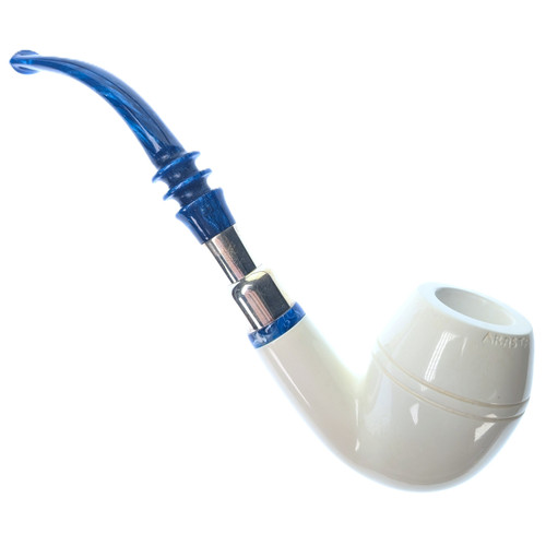 Perfect Bulldog Bowl with 2 Piece Metal and Sparkly Blue Lucite Stem Arasta Premium Meerschaum Pipe by Paykoc M80019