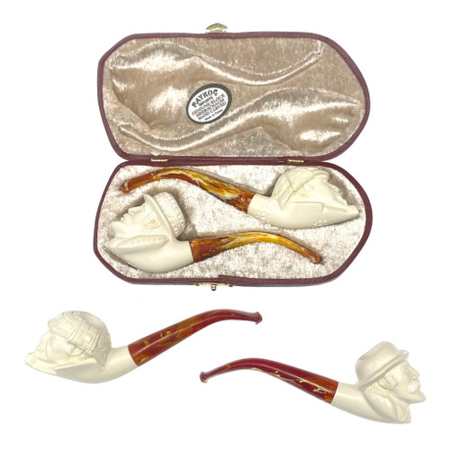 Sherlock and Watson Meerschaum Pipe 2 Piece Set with Case 1 Assorted Set of 2