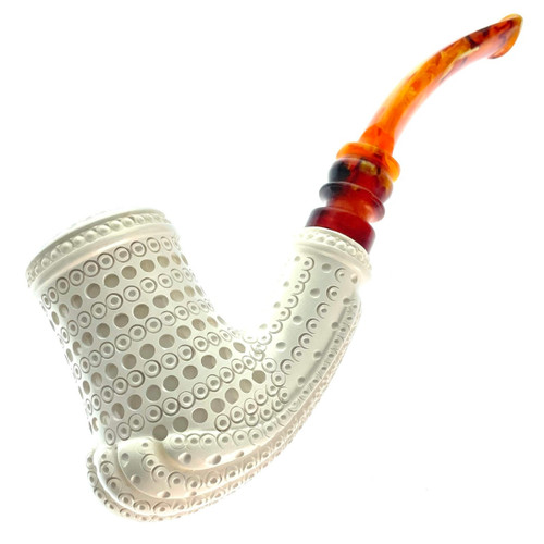 Ocean Wave Stovetop Lattice Meerschaum Pipe with Cream Finish by Paykoc