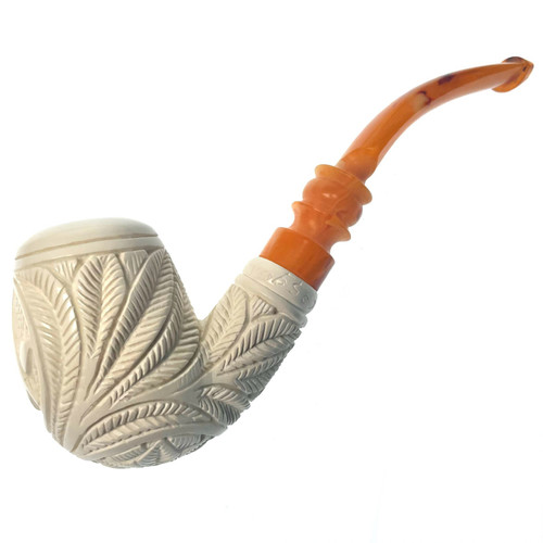 Meerschaum Billiard Floral Design Freemason Full Bend w/Ornated stem Meerschaum Pipe by Paykoc M06023
