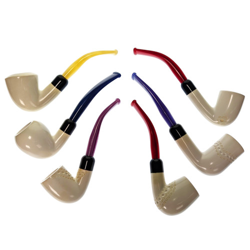 Handsome Meerschaum Pipes Push Pull Stem - Assorted Colors and Shapes